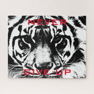 Black & White Tiger Eye Never Give Up Motivational Jigsaw Puzzle