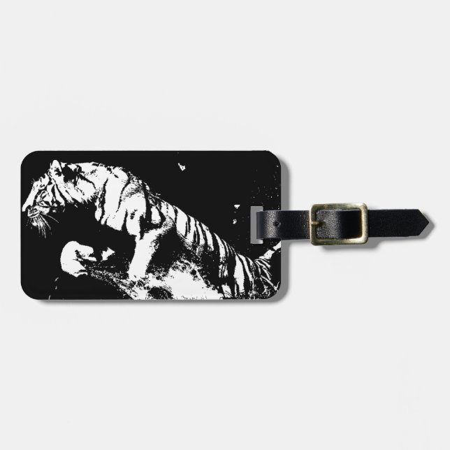 Black & White Tiger Luggage Tag (Front Horizontal)