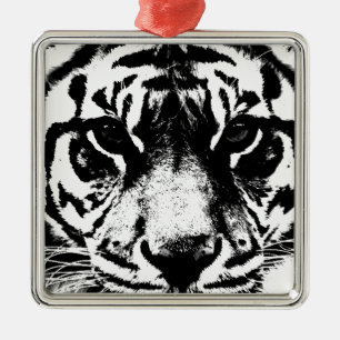 Black & White Tiger Metal Tree Decoration