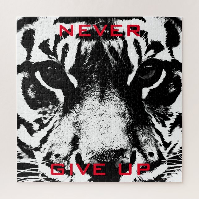 Black & White Tiger Never Give Up Motivational Jigsaw Puzzle (Vertical)