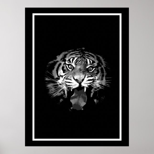Black & White Tiger Poster Print - Pop Art Style (Front)