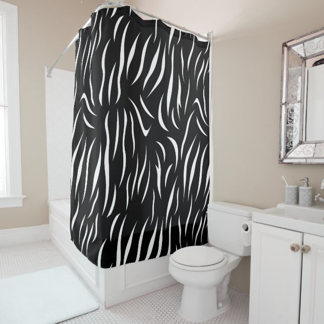 Black & White Tiger Print Shower Curtain (In Situ)