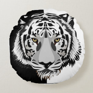 Black White Tiger Round Cushion