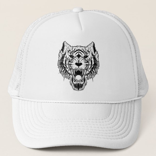 Black white tiger trucker hat (Front)