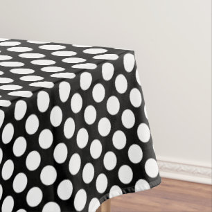 Black white tiled pattern polka dot tablecloth
