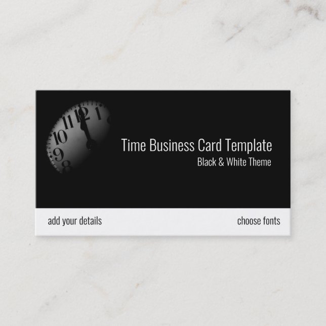 Black & White Time Clock Photo Template Business Card (Front)