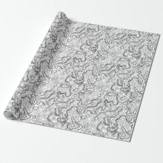 Black White Topographic Map pattern Wrapping paper