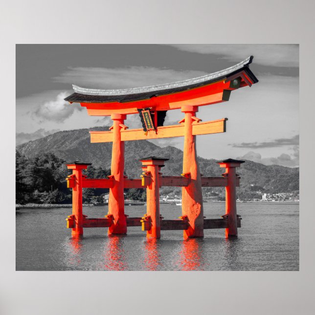 Black White Torii Gate Padoga Japan Picture Poster (Front)