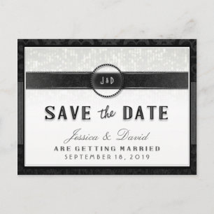 Black White & Touch of Gold Art Deco Save the Date Announcement Postcard