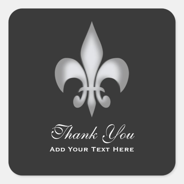 Black White Transparent Fleur de Lis Thank You Square Sticker (Front)