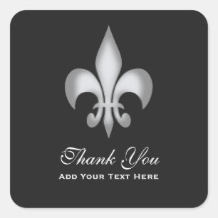 Black White Transparent Fleur de Lis Thank You Square Sticker
