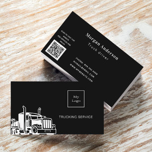 Black white transport trucking service QR code Business Card