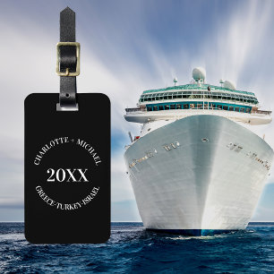 Black white travel vacation cruise names year luggage tag