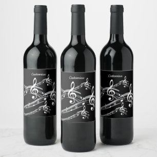 Black & White Treble Clef Wine Label