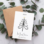 Black white tree boho simple modern Christmas Holiday Card<br><div class="desc">White background,  and a black hand drawn Christmas tree with a yellow star.  Merry Christmas written with a trendy handlettered style script. 

Back: add your note and your names.</div>