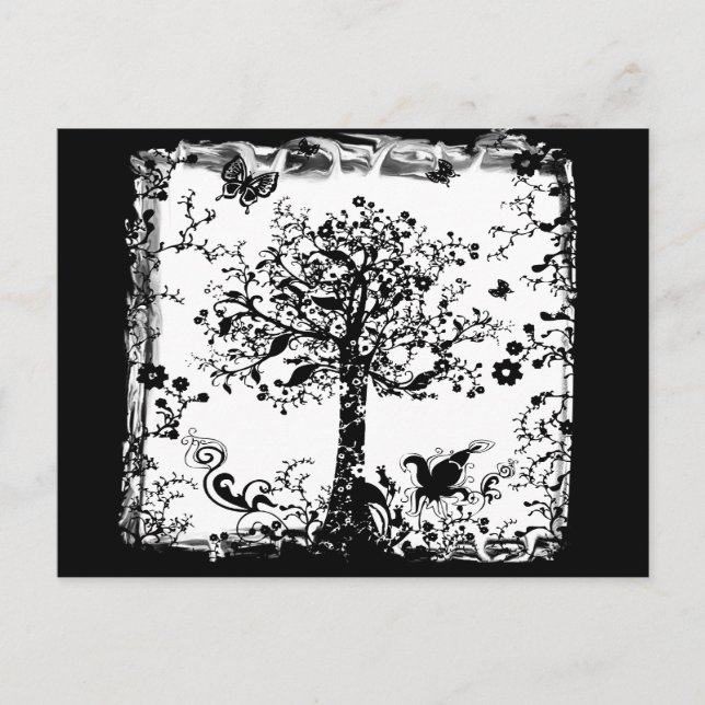 Black & White Tree Butterfly Silhouette Postcard (Front)