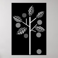 Black white tree on black background print poster