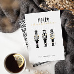 Black & White Trendy Abstract Nutcracker Christmas Holiday Card<br><div class="desc">Our Nutcracker Christmas Symphony Collection incorporates the modern elegance of black ink line-drawn nutcracker solider art, minimalist styling, faux gold accents along with our bold trendy geometrical patterns that beautifully complement the nutcracker artwork. This modern mix of elegance and abstract style, creates a bold and trendy Christmas collection. Personalise with...</div>