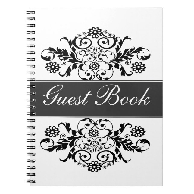 Black White Trendy Artistic Classic Damask Journal (Front)