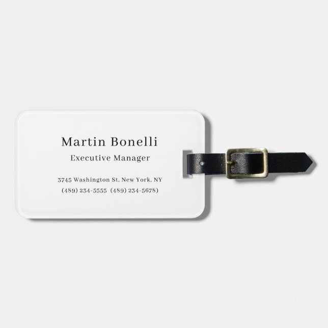 Black & White Trendy Minimal Plain Simple Luggage Tag (Front Horizontal)