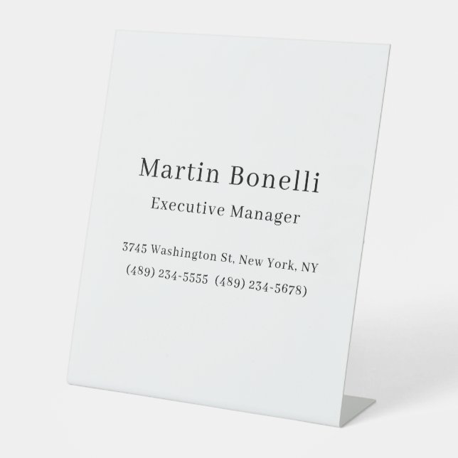 Black & White Trendy Minimal Plain Simple Pedestal Sign (Front)