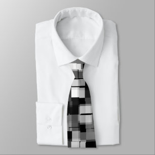 Black White Trendy Modern Pixel Pattern Tie