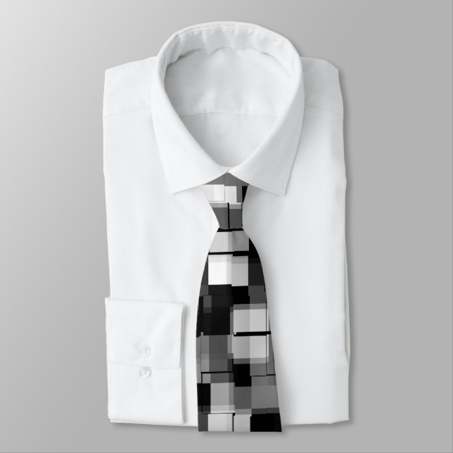 Black White Trendy Modern Pixel Pattern Tie (Tied)
