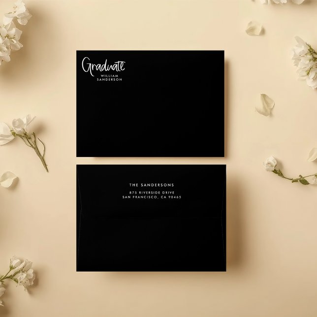 black & white trendy script graduation envelope (Creator Uploaded)