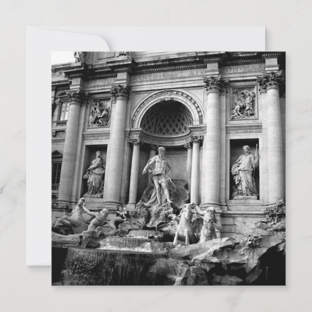 Black White Trevi Fountain Rome Travel Photography Holiday Card (Front)