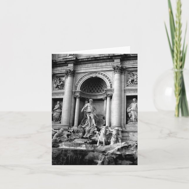 Black White Trevi Fountain Rome Travel Photography Holiday Card (Front)
