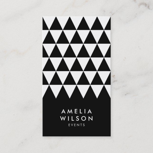 Black White Triangle Modern Geometric Business Card (Front)