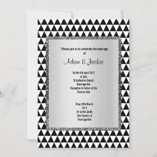 Black white triangle pattern modern glitter invitation