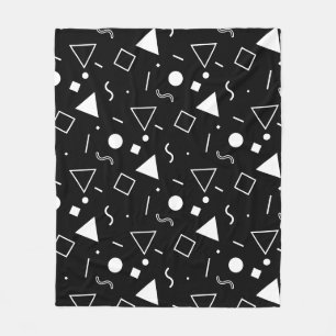 Black White Triangle Square Circle Memphis Pattern Fleece Blanket
