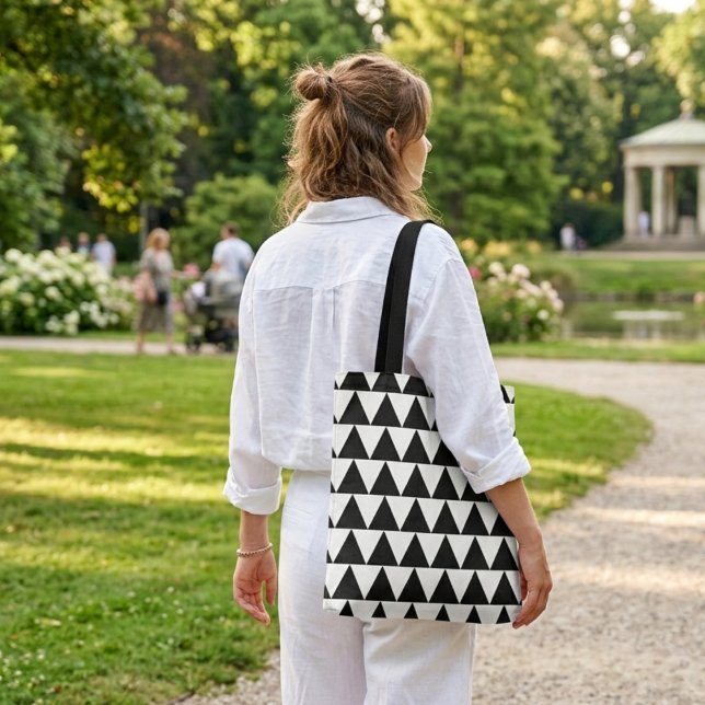 Black white triangles cool modern shopping bag  (Creator Uploaded)