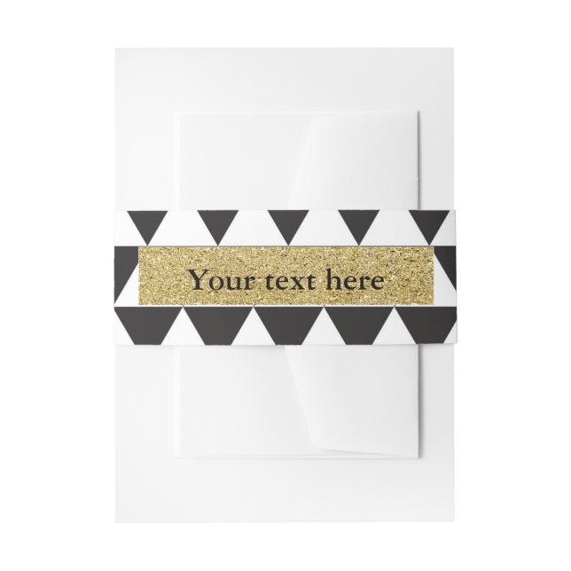 Black & White Triangles Faux Gold Modern Glam Invitation Belly Band (Front Example)