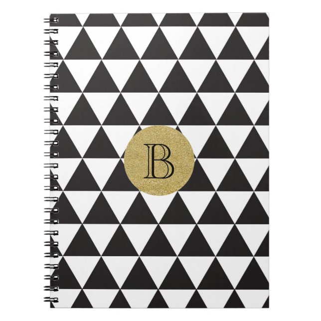 Black & White Triangles & Gold Glamour Chic Notebook (Front)