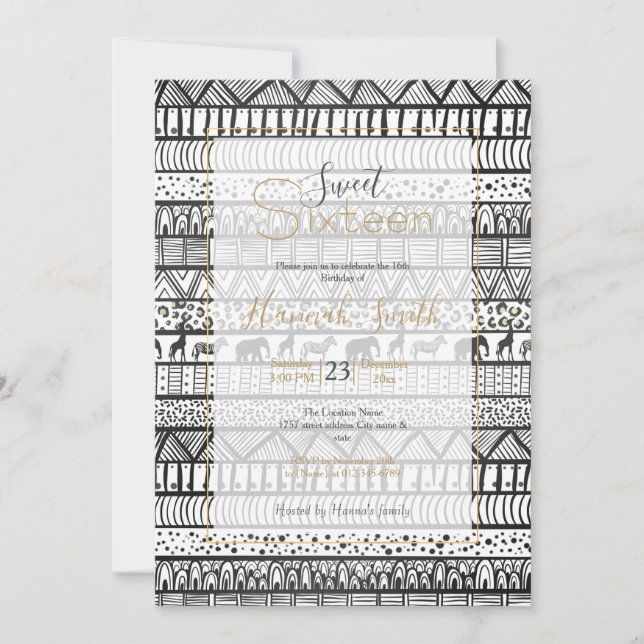 Black White Tribal African Pattern Invitation (Front)