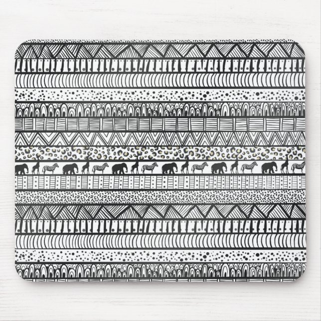 Black White Tribal African Pattern Mouse Pad (Front)