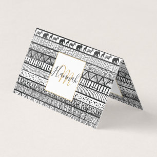 Black White Tribal African Pattern Trendy Design Business Card