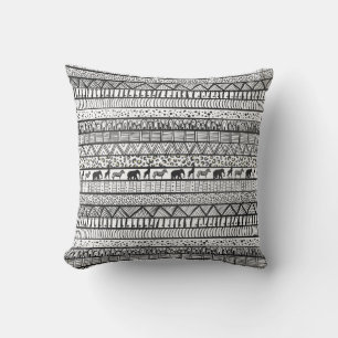Black White Tribal African Pattern Trendy Design Cushion