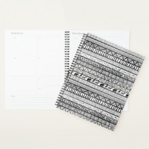 Black White Tribal African Pattern Trendy Design Planner