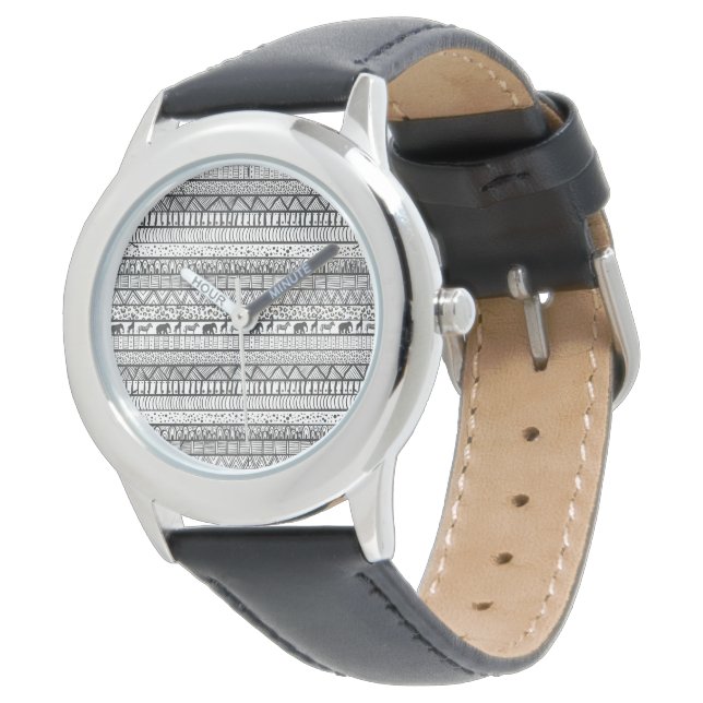 Black White Tribal African Pattern Watch (Angled)