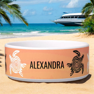 Black White Tribal Art Sea Turtles Orange Pet Bowl