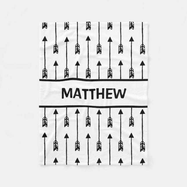 Black & White Tribal Bow Arrows Baby Boy Nursery Fleece Blanket (Front)