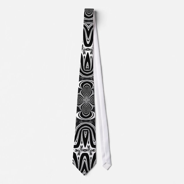 Black White Tribal Design Mens Fashion neck Tie (Front)