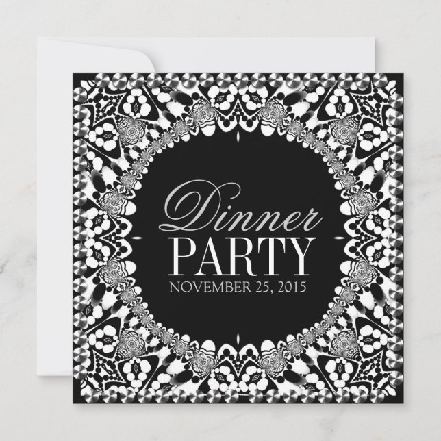 Black White Tribal Fusion Dinner Party Invitation (Front)