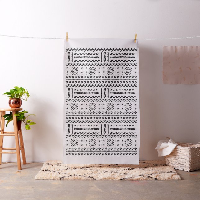 Black & White Tribal Geometric Pattern Fabric (In Situ)