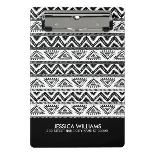 Black & White Tribal Geometric Pattern Mini Clipboard