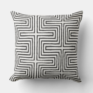black white Tribal Maze Mud Cloth Pattern African Cushion