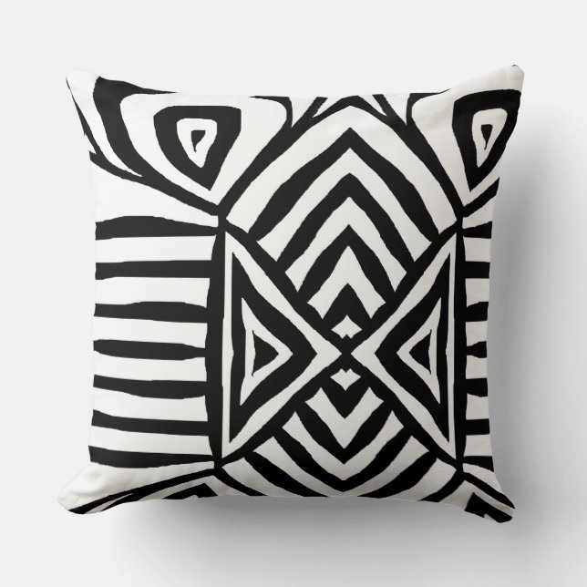 black white Tribal Maze Mud Cloth Pattern African Cushion (Front)
